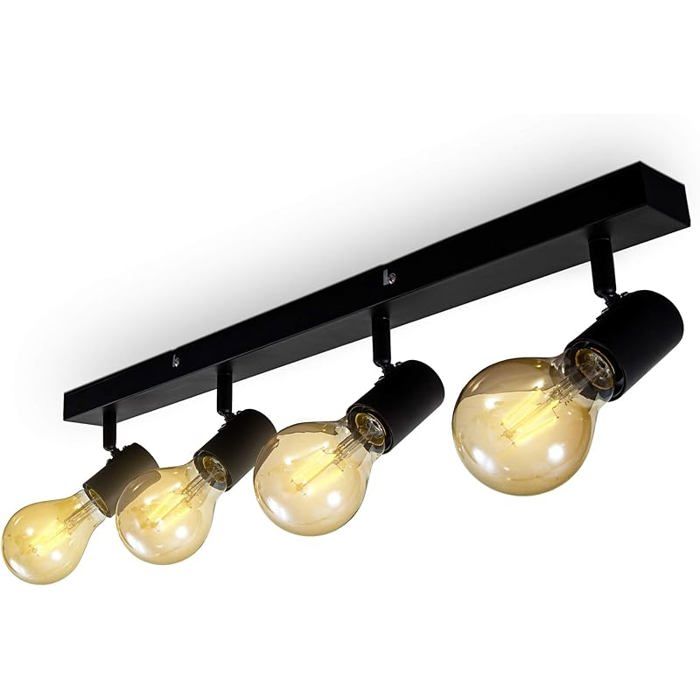 Pfonnier 4 spots orientables pivotantsspot bar design rétroluminaire pfond vintage pour salon4 spots Noir