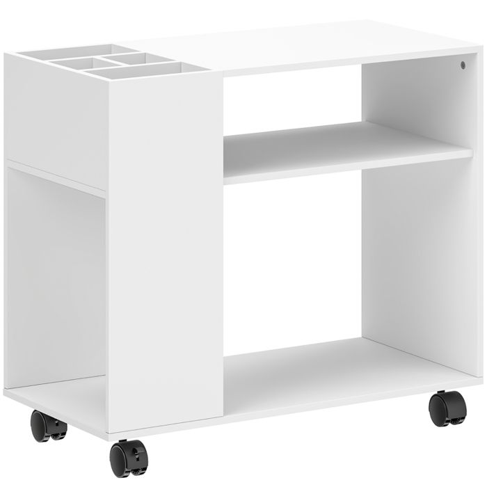 Table dimprimante avec étagères - Blanc - Bois - 70x34x60 cm - Compartiment divisé - Étagères ouvertes
