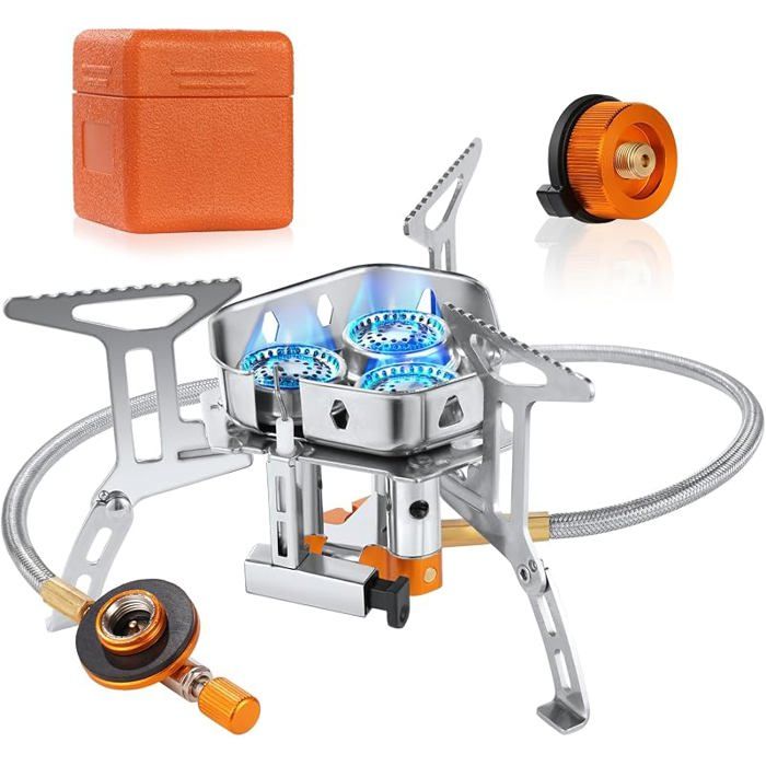 Réchaud de Camping à Gaz 6800W Portable Brûleur Camping Super Puissance de Feu Trois brûleurs avec 6800 W Brûleur