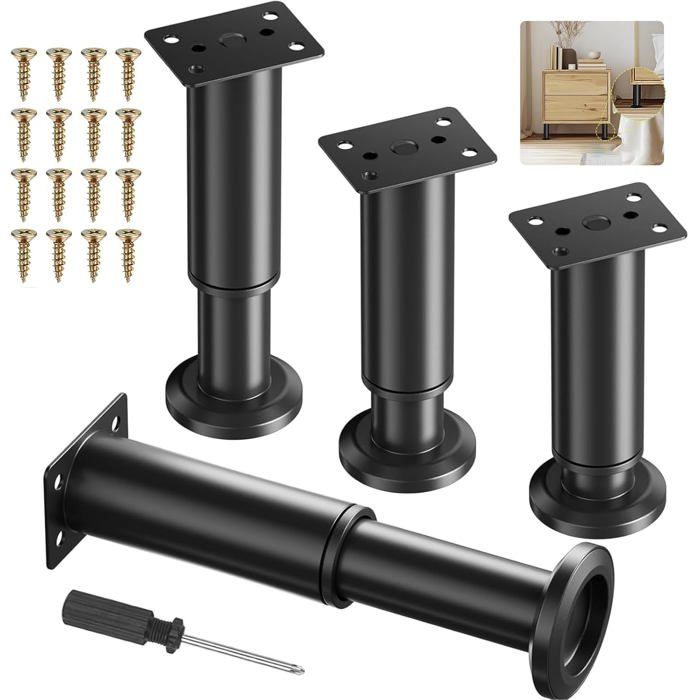 4 Pièces Pieds Réglables pour Meubles Pied Reglable en Hauteur 25cm-43cm Pied Meuble Salle de Bain Pied de Table Reglable(25cm-43cm)