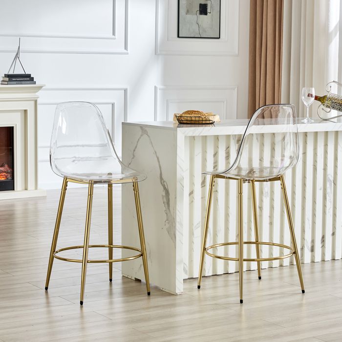 Tabourets Bar Transparents Dorés X2 Sièges Hauts Design FloraGrace Pour Cuisine Assise 66 Cm 48 5x48 5x102cm