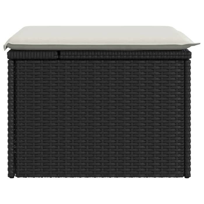 Tabouret de jardin avec coussin noir 55x55x37 cm résine tressée_2 ans garantie_97569