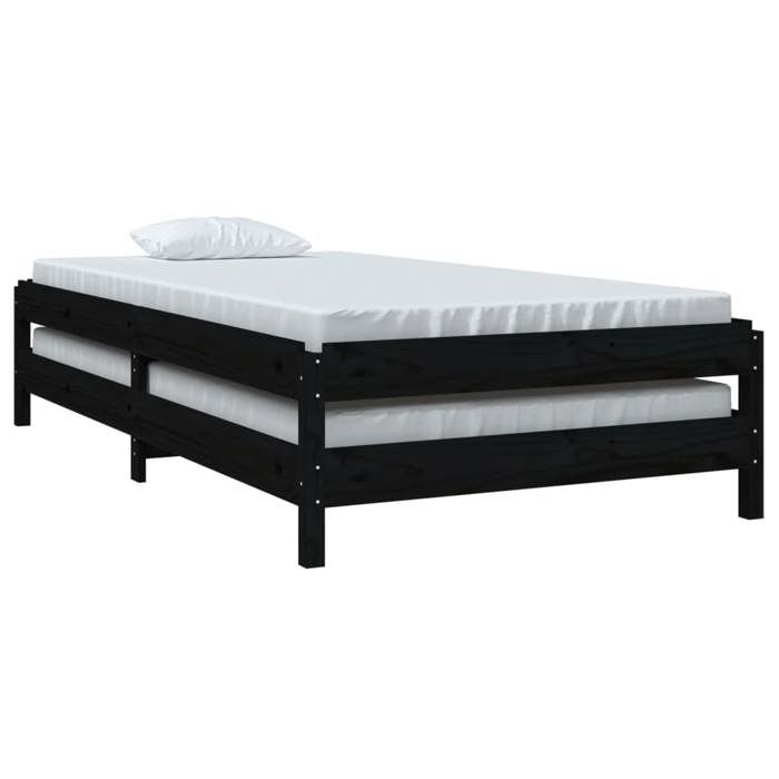 Stapelbett Schwarz 80x200 cm Massivholz Kiefer_2 ans garantie_22382