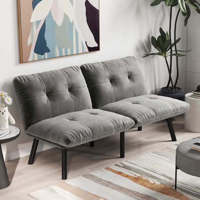 Clic-Clac - SOGEU - Banquette Clic-Clac - Velours gris - 2 places - Pieds métal