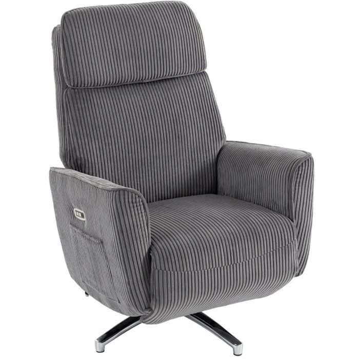 Fauteuil relax electrique 57 x 59 x 93 cm en polyester gris fonce pivotant 360° avec double moteur et ports USB