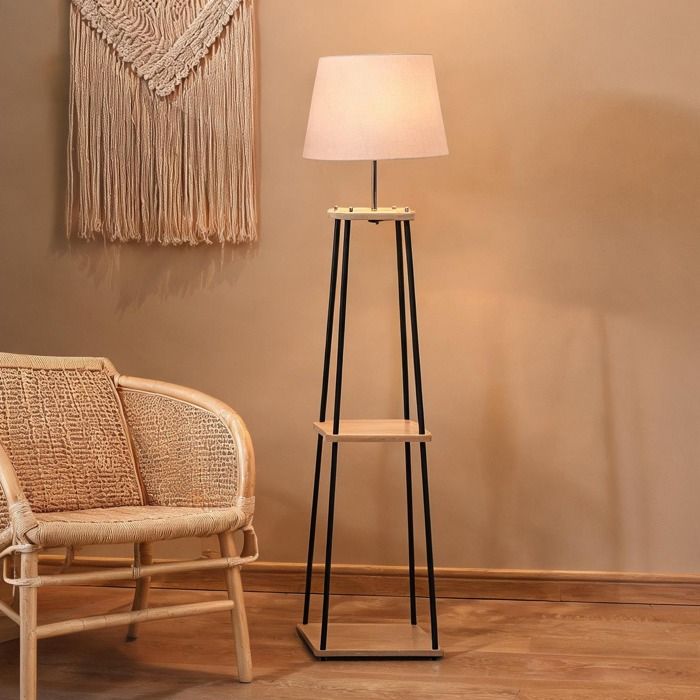 Floor and Table Lamps combining Beige Bois and Lampadaire contemporain 3 étagères pin massif et lin with 15.8 in