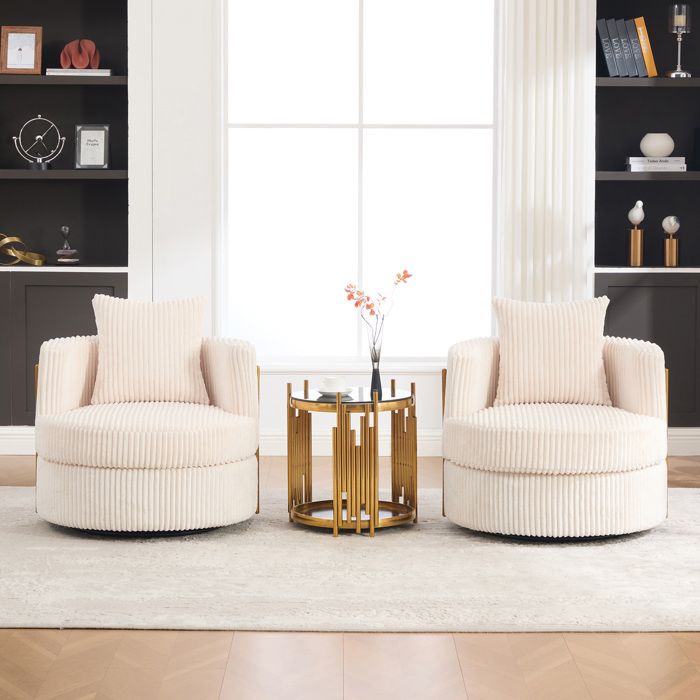 Maisentiel fauteuil de loisirs pivotant 360° beige en velours côtelé avec rangement sous l’assise 76 x 79 x 78 cm