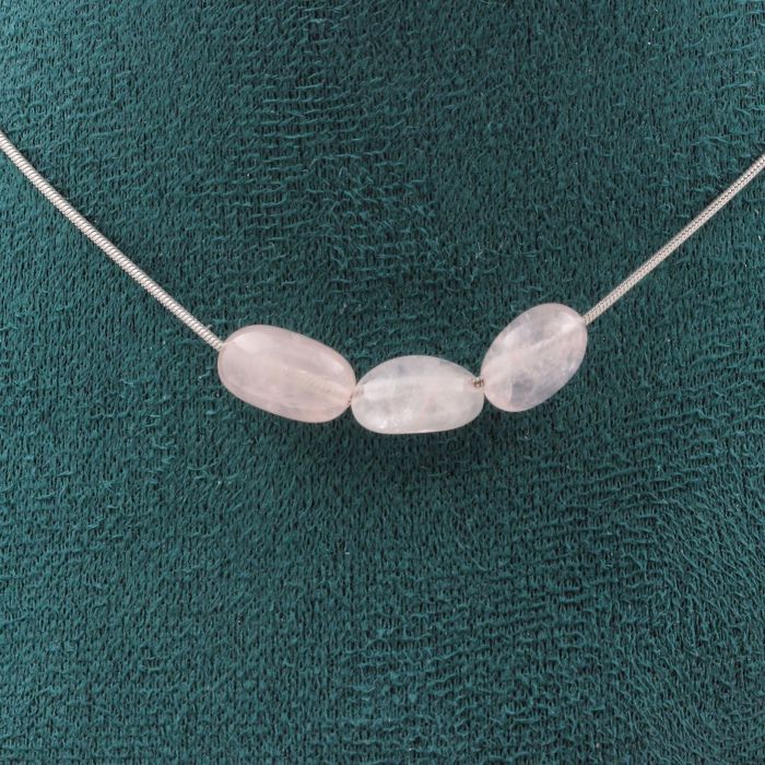 Collier 4 Perles Topaze Du Brésil Sur Chaîne Acier Inox - Bijou Naturel - Neuf Avec étiquettes