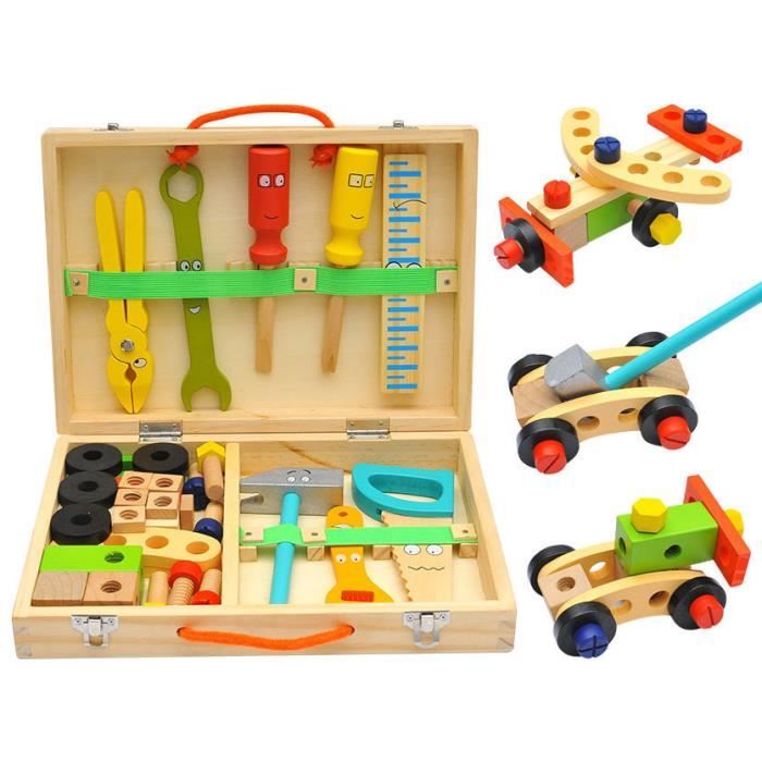 Coffret 29 Pièces Jouet Outils En Bois – Boîte à Outils Éducative DIY Pour Enfants 3 Ans Et +