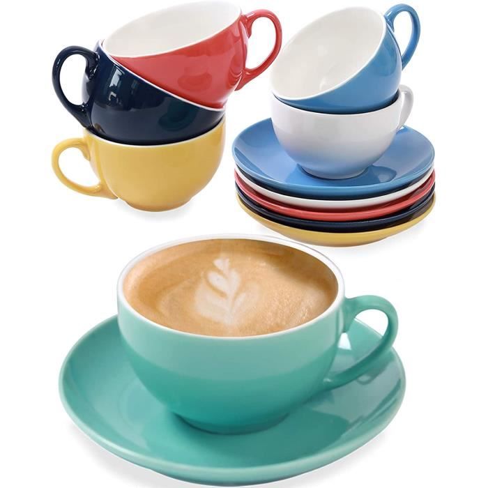 6 Tasses à Cappuccino avec Soucoupes Céramique Colorée 180ml Avec Boîte  Cadeau Maintient le Cafe Chaud 193 - Cdiscount Maison