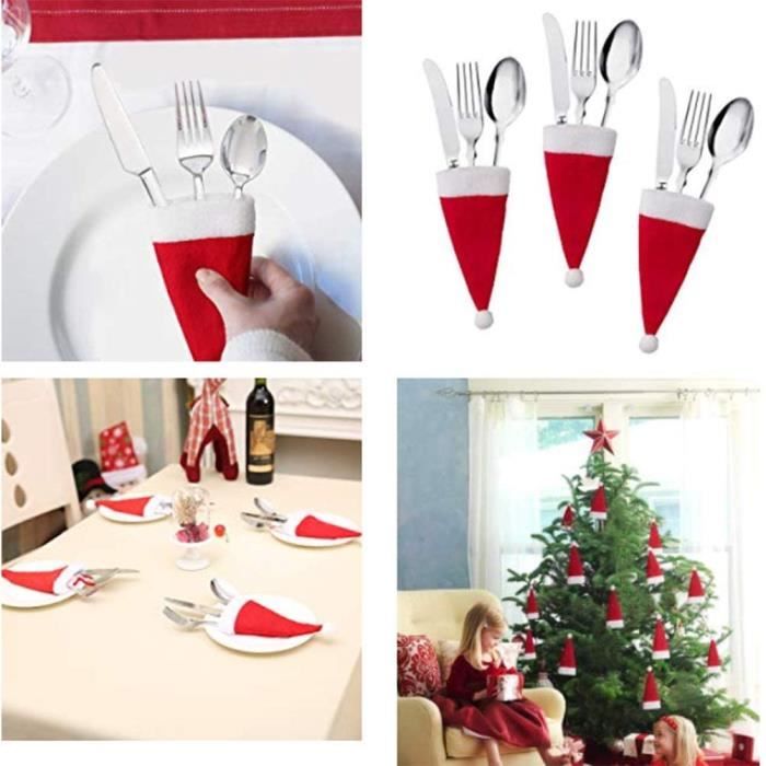 porte-couverts pour couteaux décoration de table Lot de 6 supports pour couverts de Noël couverts de table pour cuisine fourchettes chapeau de Père Noël dîner fête