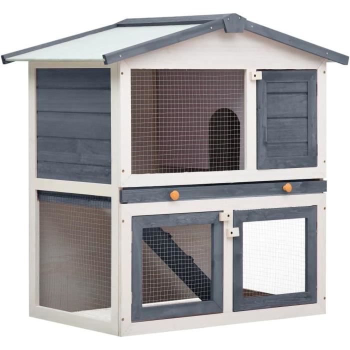 Clapier dExtérieur 3 Portes Gris Enclos Cage à Lapin Animaux Bois[504]