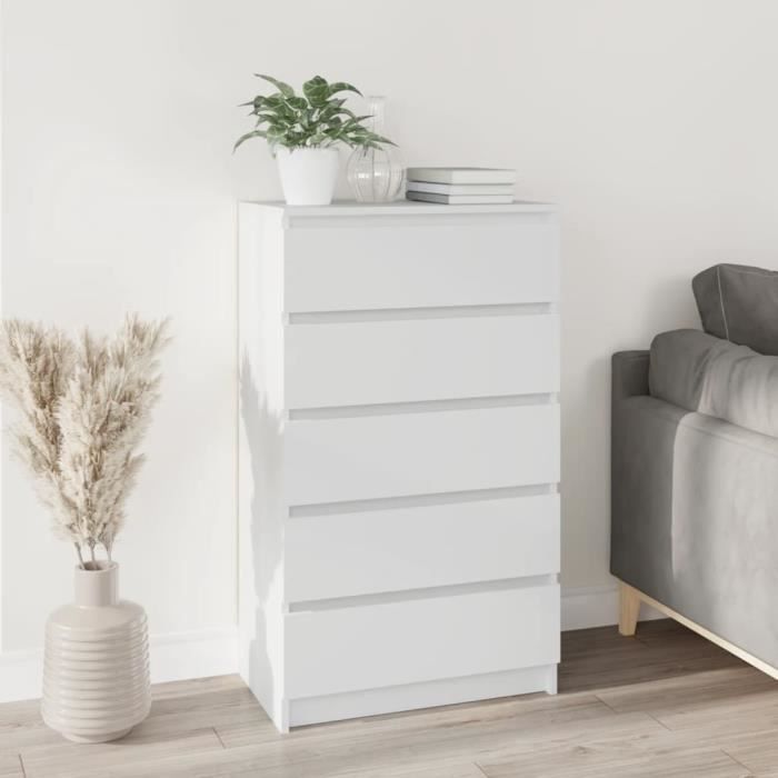 Commode Blanc 60x36x103 cm Bois dingénierie - The Living Store