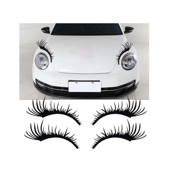 Lot De 2 Autocollants Phares Voiture Style Cils - Décorations Noires Pour Pare-chocs, Fenêtres