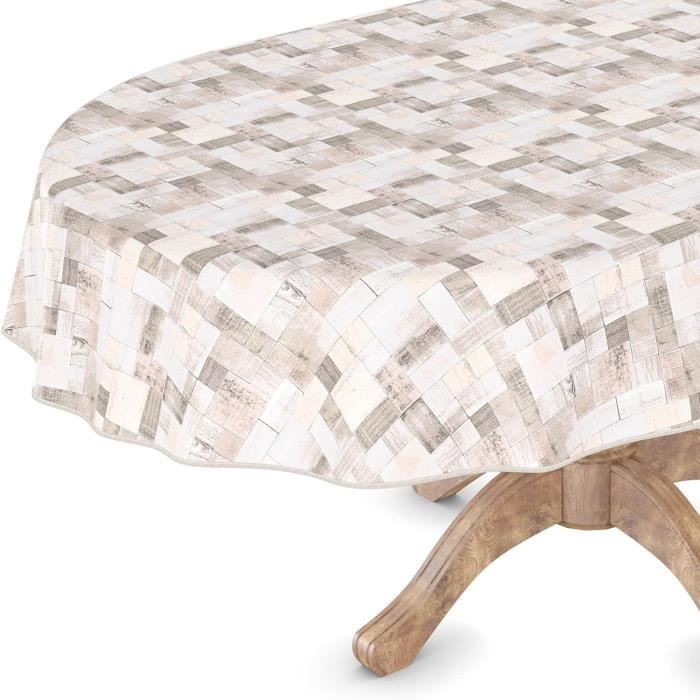 KEVKUS Nappe en toile cirée P672-1 - Beige - Motif fleurs au choix - Rectangulaire, ronde ou ovale - Taille ronde - 120 cm - Bord coupé