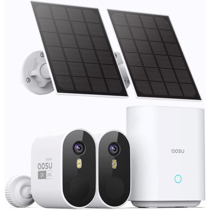 Kit Caméra Surveillance Extérieure AOSU 2K - 4 Caméras Solaires Sans Fil | Sans Abonnement