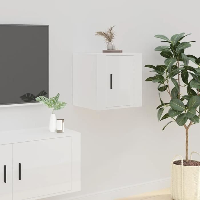 Meuble TV mural - Armoire HiFi - Blanc brillant 40x34 5x40 cm A6644