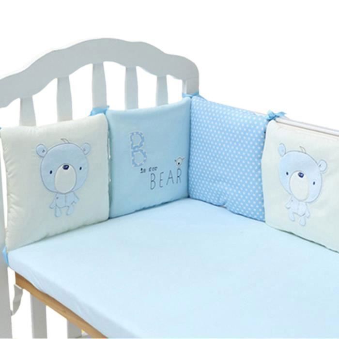 Tour de Lit 6 Pièces Ensemble 30*30cm Pare-choc Literie Enfant Lit Bébé Bleu