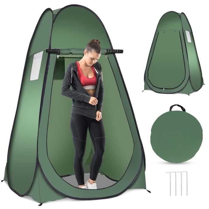 Tente de Douche Camping Pop-up Portable-COSTWAY-120x120x190cm-1 Personne-en Polyester-Sac de Transport-4 Clous Inclus-Vert
