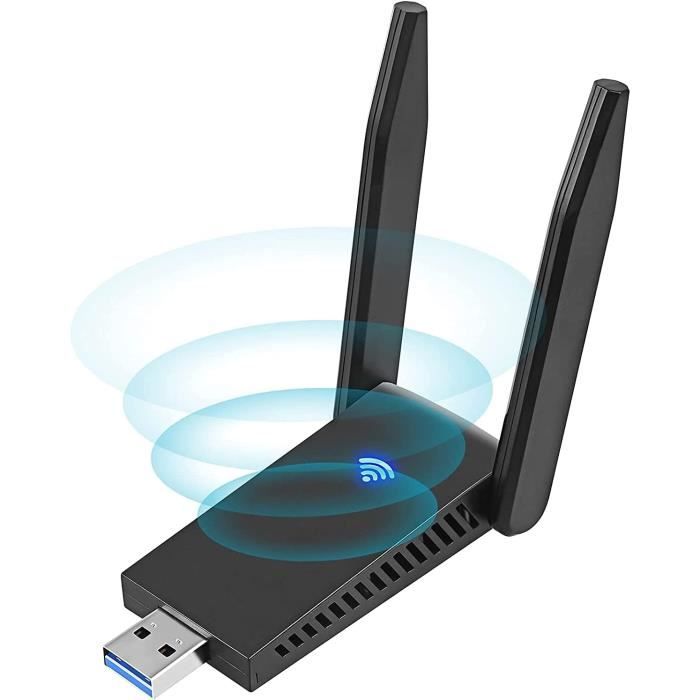Clé WiFi, 1300Mbps Adaptateur WiFi USB 3.0 Double Dande 2.4G/5Ghz WiFi Dongle 5dBi High Gain Antenne WiFi Stick Mini Carte Réseau Sans Fil Pour PC/ Laptop/Desktop, Compatible Windows, Mac OS X