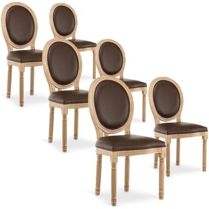 lot de 6 chaises médaillon louis xvi vintage simili marron