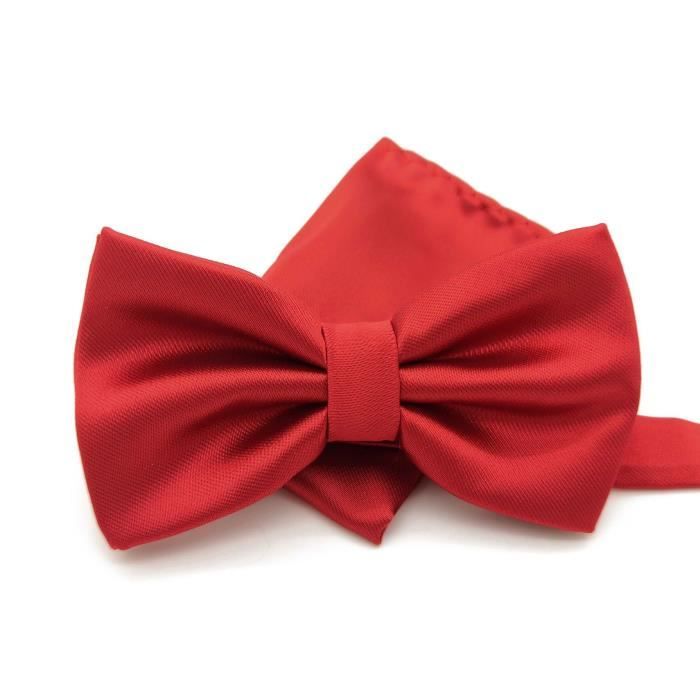 cravate - lavalliere - nœud papillon - massimiliano sergio - ensemble noeud papillon et pochette assortie, rouge uni.