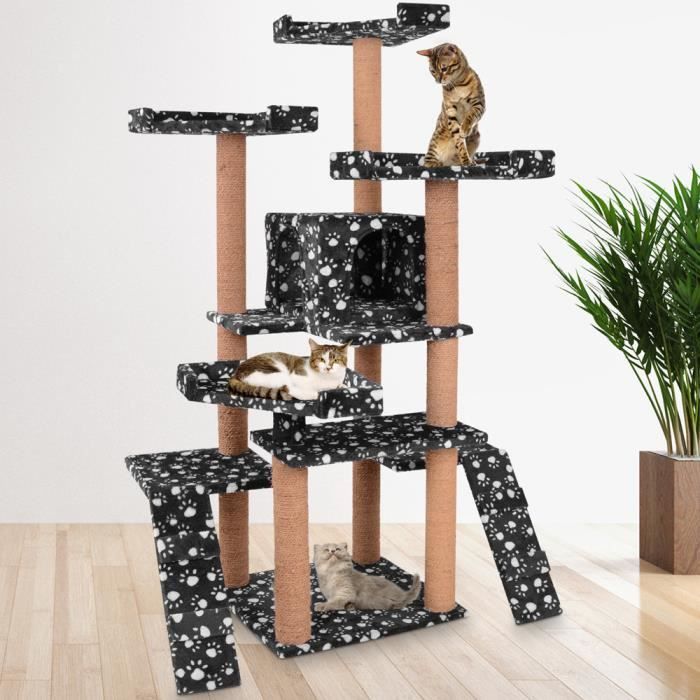 Arbre à Chat Pas Cher Pour Grand Chat Solide Geant Xxl 161 Cm Design Noir Avec Pattes Griffoir Grattoir Peluche Coco Plates Formes