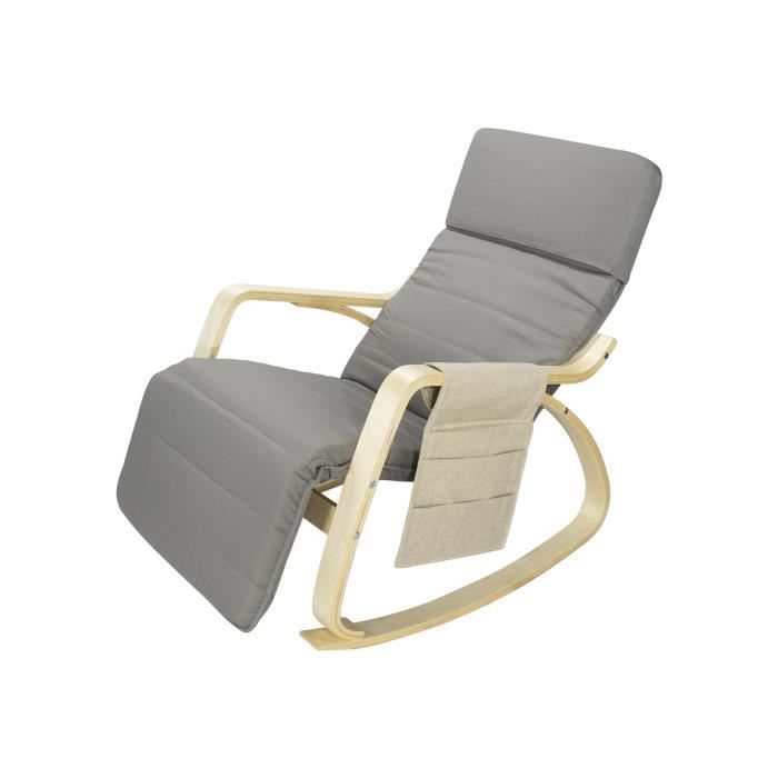 fauteuil à bascule gris avec répose-mollets réglable