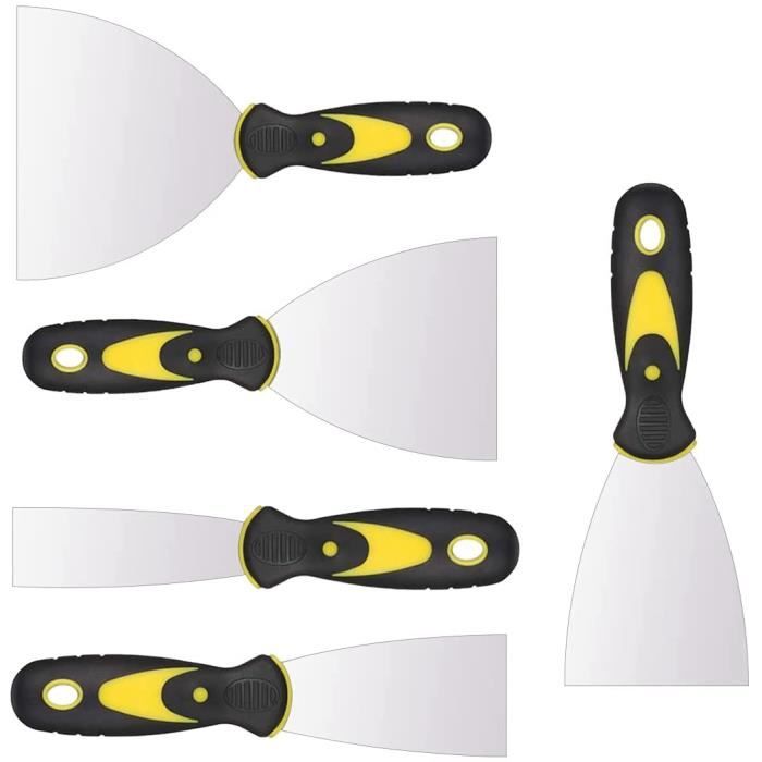 Spatules en acier inoxydable/lot de 3 spatules grattoirs multi-usages avec manche en plastique/spatule pour peintre masse/spatule pour plâtre/spatule pour gratter peinture 