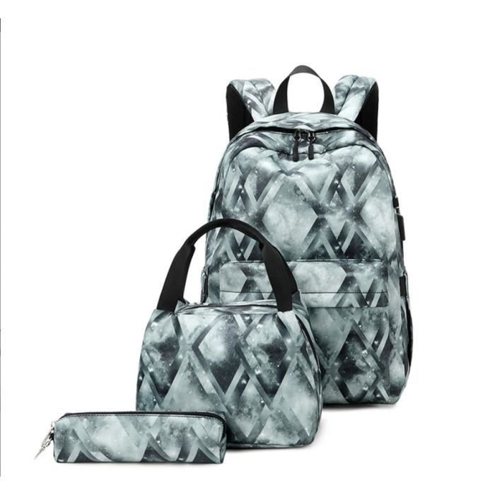 Lot De 3 Bagages Pour Fille - Sac à Dos, Pochette Et Trousse En Toile Zippée - Noir, Taille Moyenne