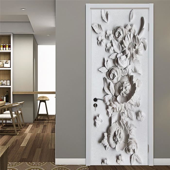 Autocollant Mural 3D Pour Porte - 80 X 200 Cm, PVC Amovible, Effet Phare Noir Et Blanc - Décoration Salon, Chambre - 9