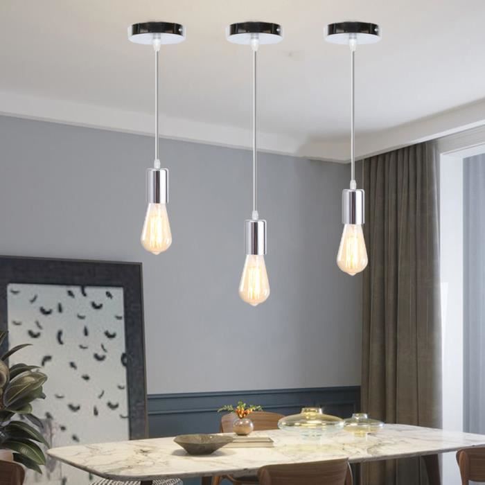 Lot 2 Suspensions Luminaire Industriel IDEGU - Edison Rétro Métal 22cm Noir E27