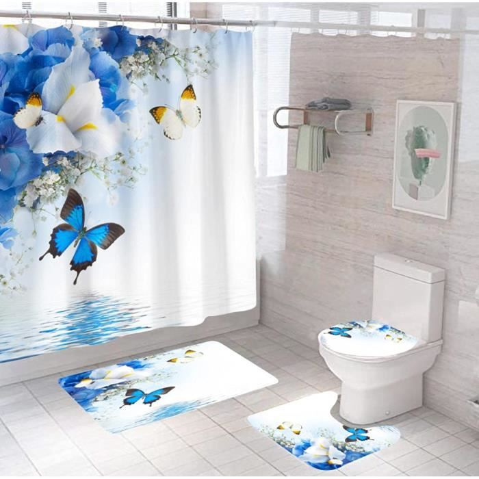 Papillon imperméable rideau de douche antidérapant toilette couvre siège tapis de jeu O