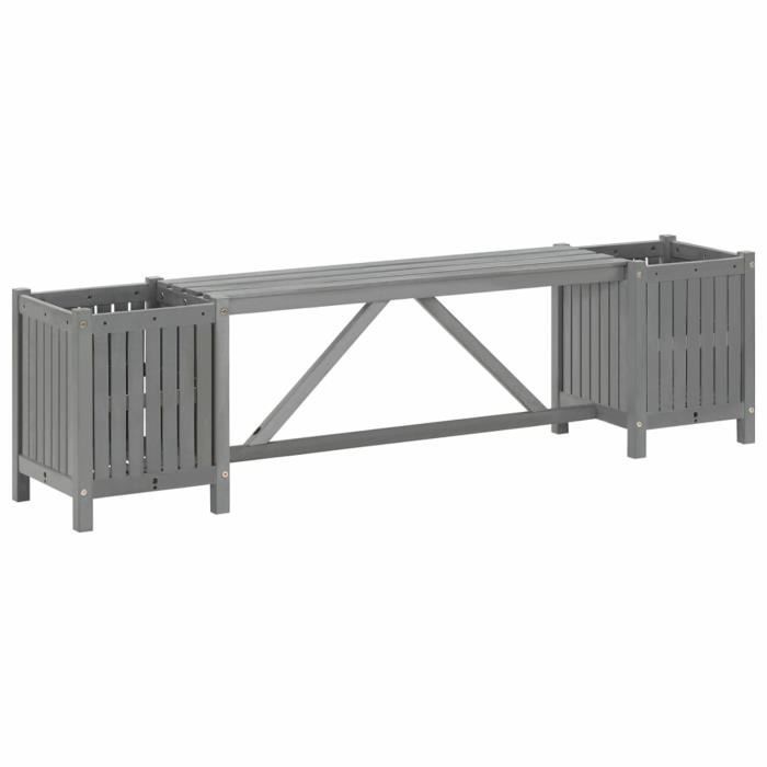 oVsky Banc de jardin avec 2 jardinières 150 cm Bois dacacia Gris