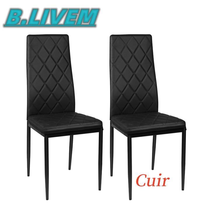 lot de 2 chaises de salle à manger en cuir écologique noir pur motif losange - b.livem