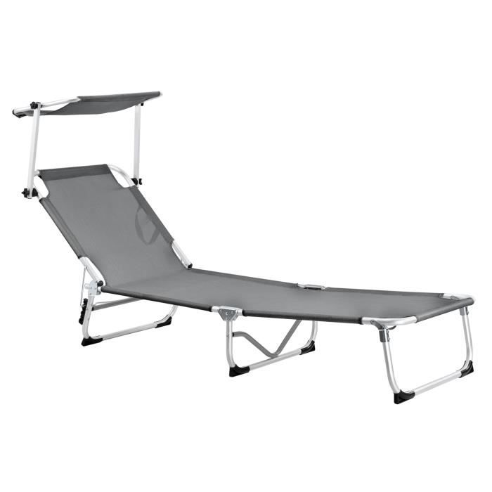 Casa PRO 2x Transat Transat 190 cm gris foncé avec pare-soleil de Jardin Chaise Chaise de plage