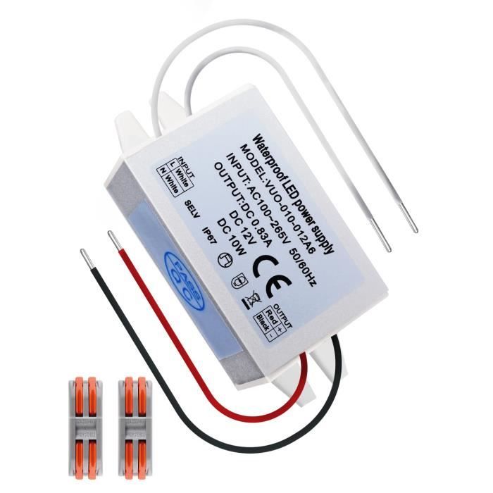 Aurahome Transformateur LED 220V 12V 10W IP67 Étanche - Alimentation Bandes LED