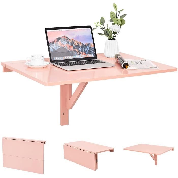 COSTWAY Table Murale Rabattable - Plataux Pliable 80×60 cm (L x l)-Meuble pour Etudiants, Appartements, Cuisine Rose