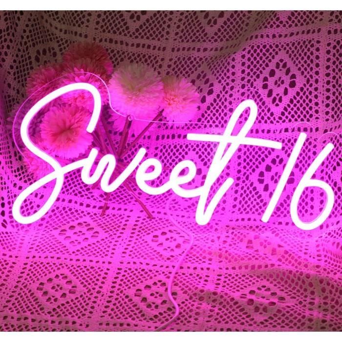 Sweet 16 Led Neon Sign Birthday Party Wall Decor Pink Signs Sweet Girls ...