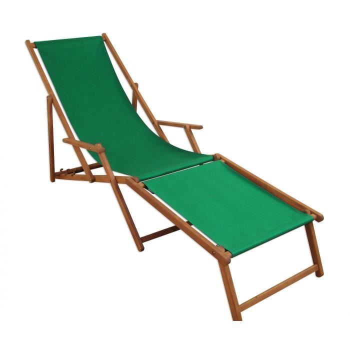Chaise longue de jardin verte, chilienne, bain de soleil pliant avec repose-pieds 10-304F
