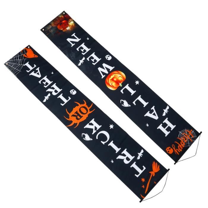 Bannière Décoration Porte Halloween 180x75 Cm - Design 3D Effet Bois Et Toiles D'araignée - Polyester - Avec œillets - 3