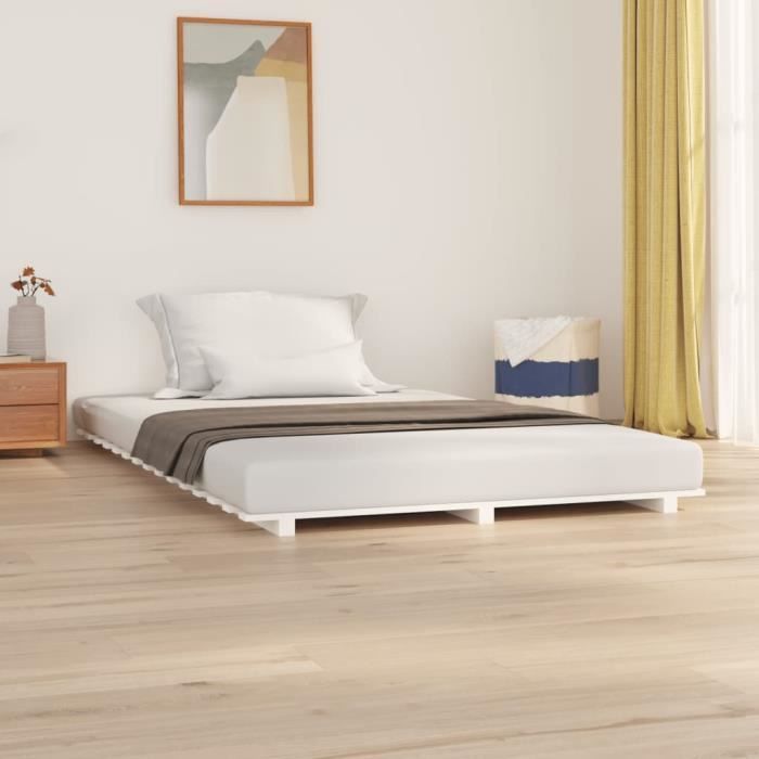 famirosa cadre de lit blanc 140x190 cm bois de pin massif-604
