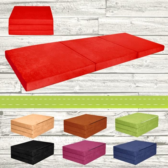 Matelas dappoint pliant - ROUGE - 180x65x7 cm - Mousse polyuréthane - Housse lavable - 1 place Matelas dappoint pliant - ROUGE - 180x65x7 cm - Mousse polyuréthane - Housse lavable - 1 place