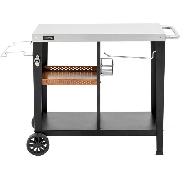 Chariot desserte de barbecue Gelia 117 x 59 cm - Inox - Noir Chariot desserte de barbecue Gelia 117 x 59 cm - Inox - Noir