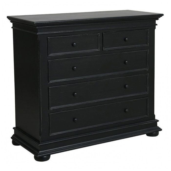 Commode - INTERIOR'S - 5 Tiroirs - Bois-MDF - Noir - Dimensions ...