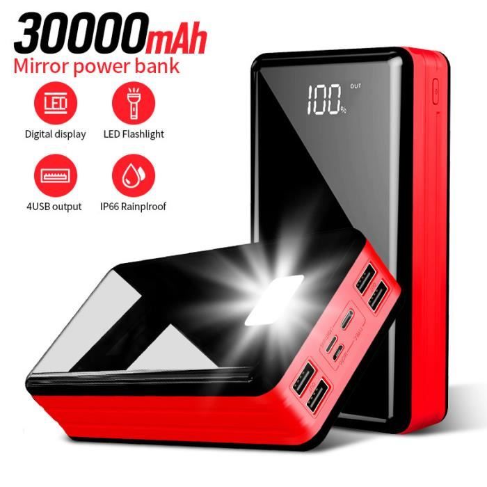 MAIMANRUI 30000MAh Power Bank Mobile haute capacité 4USB Outdoor Travel Batterie externe de charge rapide Portable (rouge)