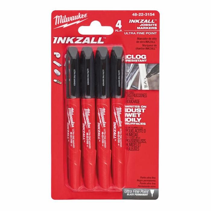 Milwaukee Marqueur - Inkzall 48223154 - Pointe ultrarésistante - Encre sèche instantanément - Surfaces difficiles