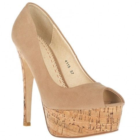 Escarpin peep-toe Maneater en daim-nubuck beige compensé - Femme - Pointure 38