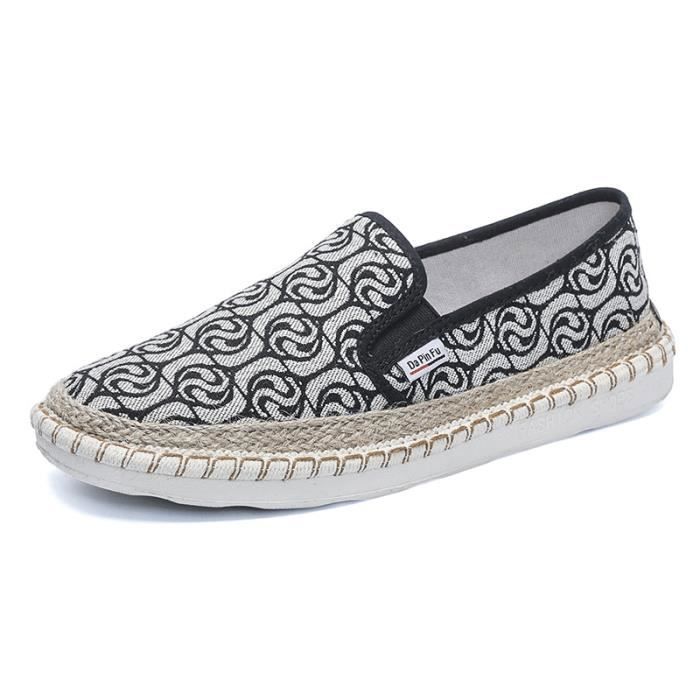 INSFITY Espadrilles homme en toile avec semelle en caoutchouc - Noir