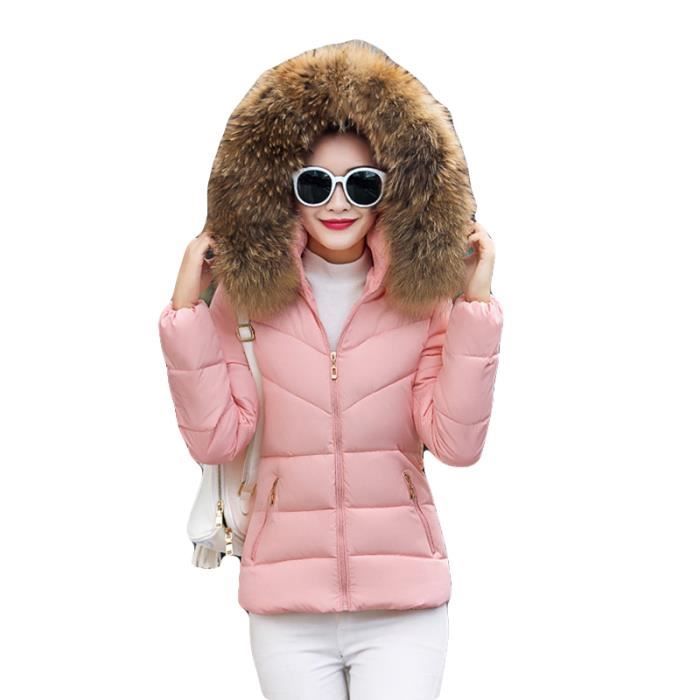 Doudoune Femme hiver Marque Luxe slim et fausse fourrure Doudoune Femme Marque Luxe hiver slim a capuche Vêtements de
